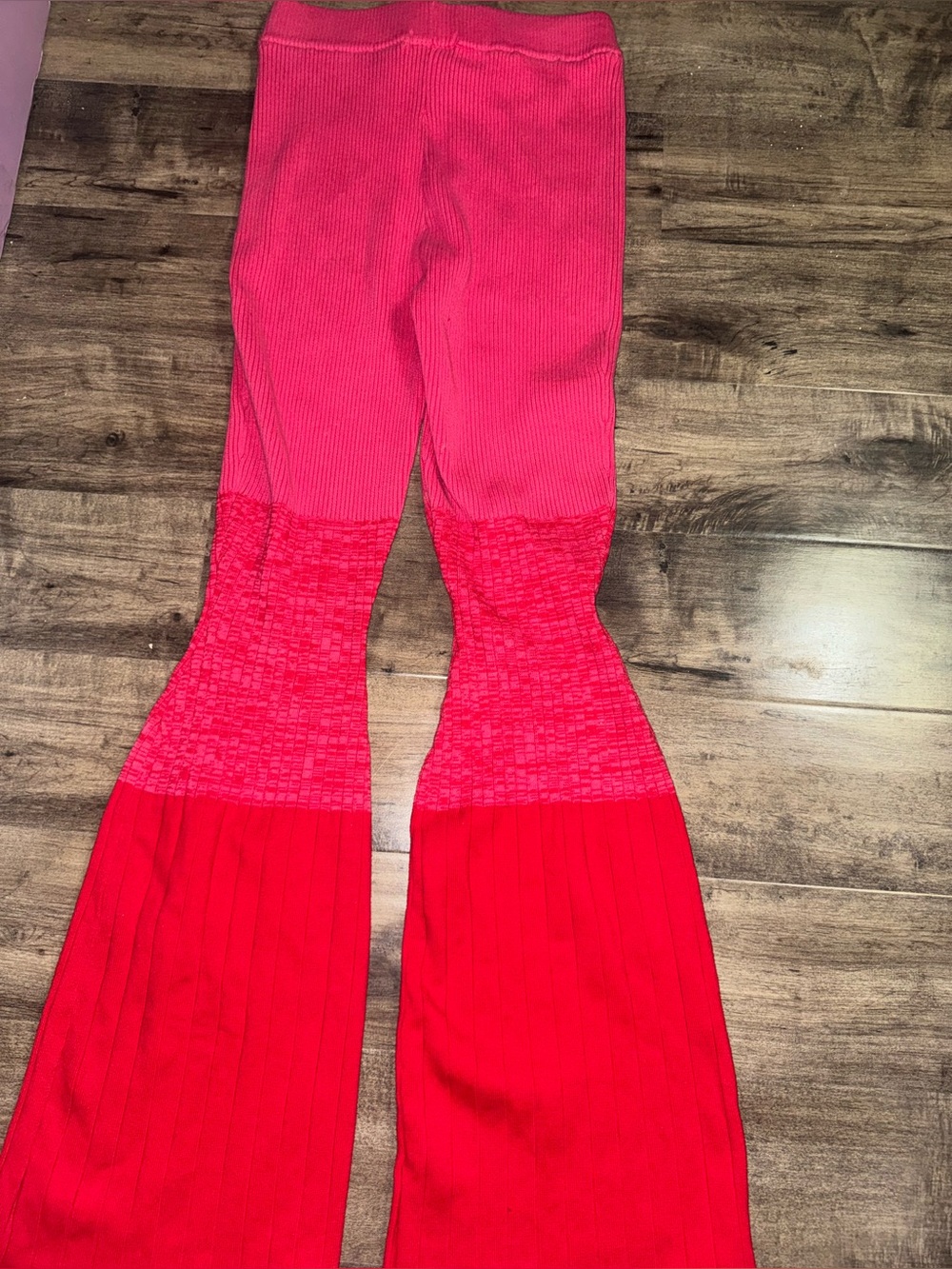 Manière De Voir Pink Ombre Ribbed Knit Bell Bottom Flare Pants Y2K Barbiecore M - Picture 4 of 6